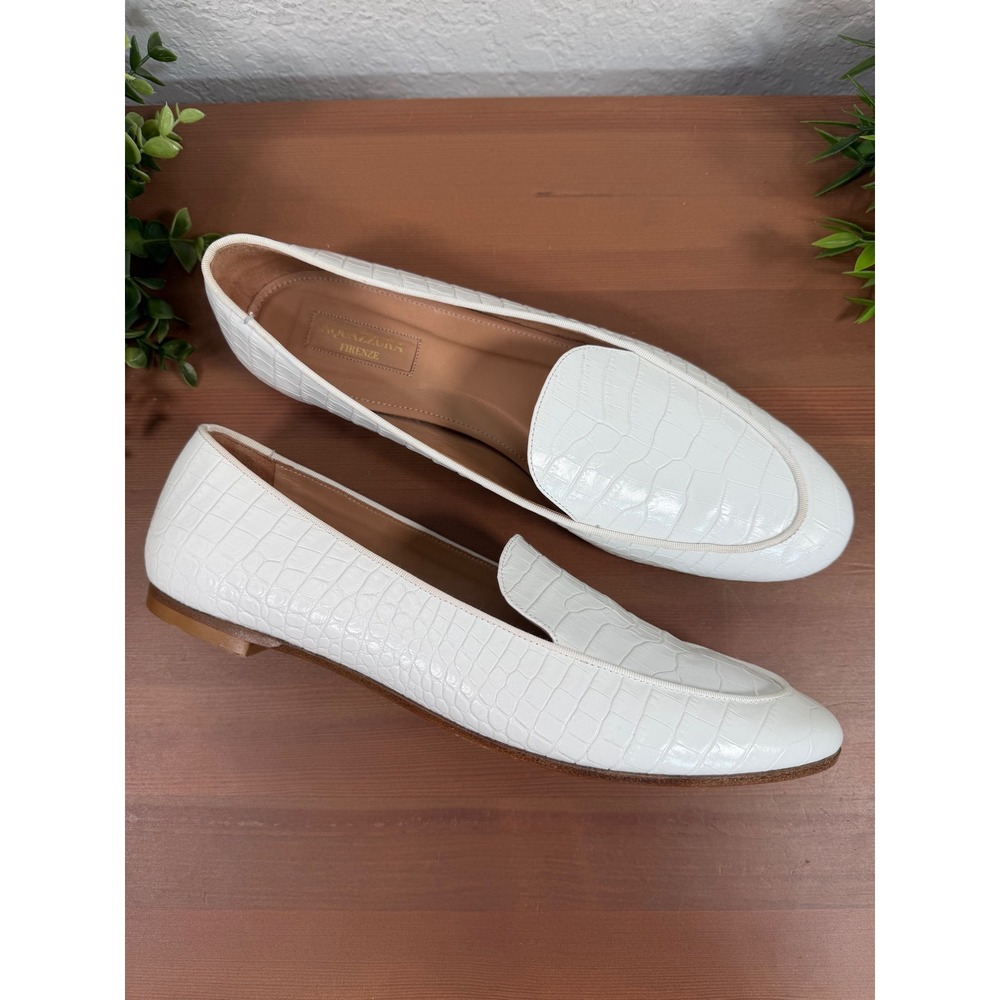Aquazzura Women Croc Embossed White Leather Loafers Size 39